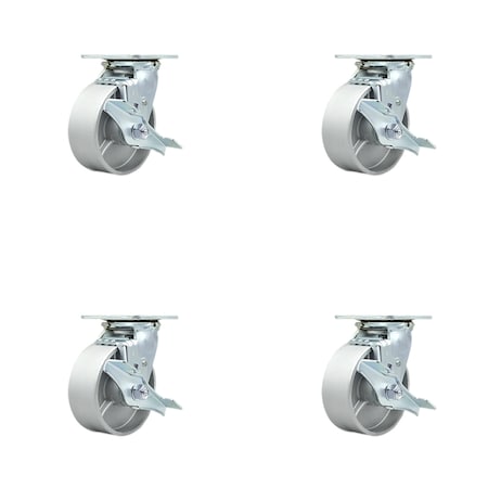 Service Caster 5 Inch Semi Steel Swivel Caster Set with Roller Bearings and Brakes SCC SCC-30CS520-SSR-TLB-4